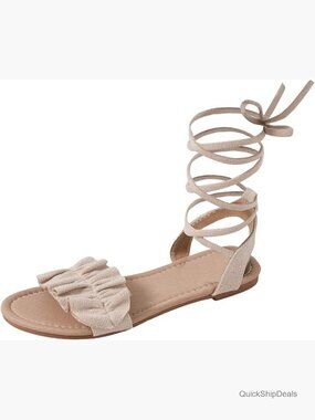 PU Leather Lace Up Sandals Strappy Gladiator Flat Sandals